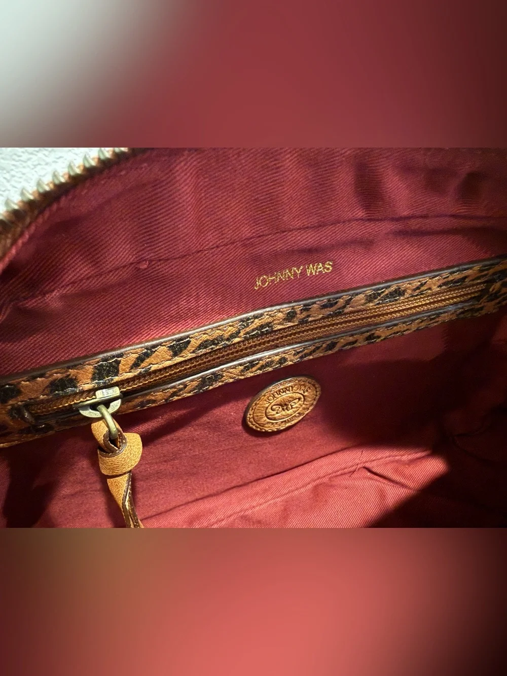 Johnny Was Embroidered Floral Crossbody Bag - Brown & Blue Accents